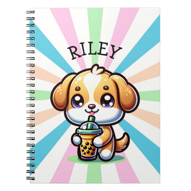 Cute Kawaii Puppy Hund med Bubble Tea Personlig Anteckningsbok (Framsidan)