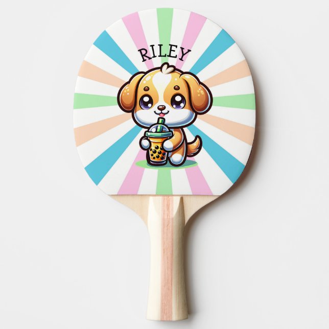 Cute Kawaii Puppy Hund med Bubble Tea Personlig Pingisracket (Framsidan)