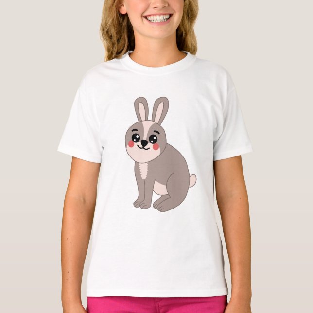 Cute Kawaii Rabbit Illustration T Shirt (Framsida)