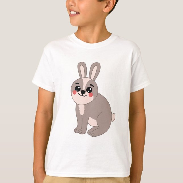 Cute Kawaii Rabbit Illustration T Shirt (Framsida)