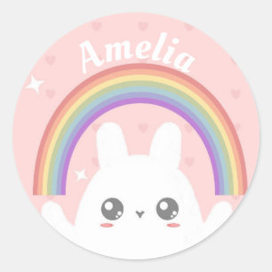 Cute Kawaii Rabbit och Rainbow Personlig Runt Klistermärke