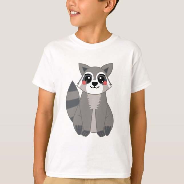 Cute Kawaii Raccoon Illustration T Shirt (Framsida)