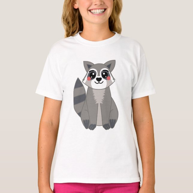 Cute Kawaii Raccoon Illustration T Shirt (Framsida)