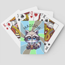 Cute Kawaii Raccoon med Bubble Tea Personlig Casinokort