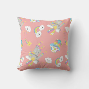Cute Kawaii Rainbow Castle Lycklig Clouds Coral Kudde