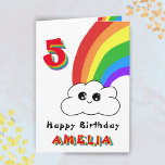 Cute Kawaii Rainbow Cloud Kids Grattis på födelsed Kort<br><div class="desc">Cute Kawaii Rainbow Cloud Kids Grattis på födelsedagen Card. Kort för hälsning av barn - pojke eller flicka. Designen har ett sött kawaimoln med regnbåge,  Grattis på födelsedagen,  ett barns namn och ett barns ålder. På baksidan av kortet är namn. Anpassa kortet med dina data.</div>