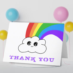 Cute Kawaii Rainbow Cloud Kids Thank you Card Tack Kort