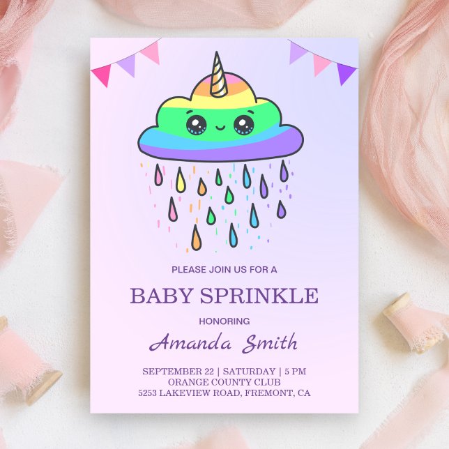 Cute Kawaii Rainbow Cloud Unicorn Baby Sprinkle Inbjudningar (Skapare uppladdad)