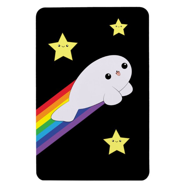 Cute Kawaii Rainbow Rocket Baby Seal Magnet (Vertikal)