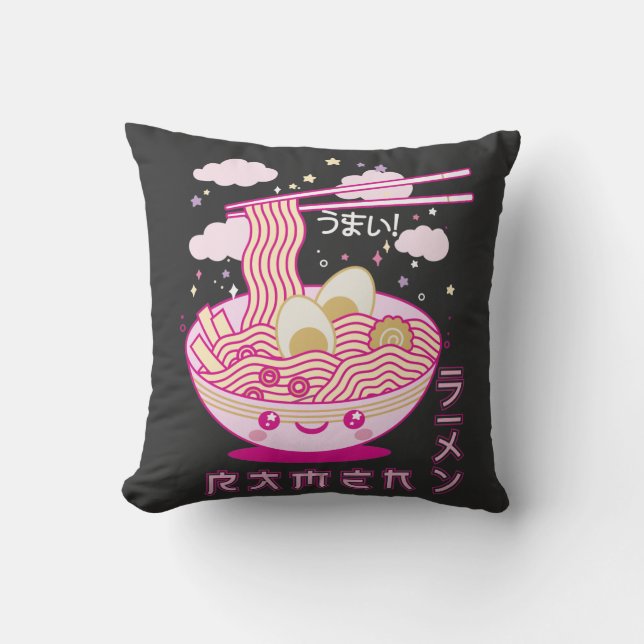 Cute Kawaii Ramen Anime Noodles Ramen Girls, Tonår Kudde (Framsida)