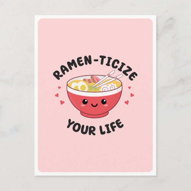 Cute Kawaii Ramen Asian Food Pun Romantic Kärlek Vykort (Framsida)