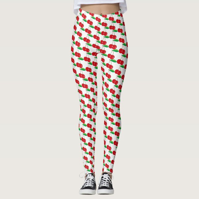 Cute Kawaii Red Cherries Summer Fruit Kids Leggings (Framsida)