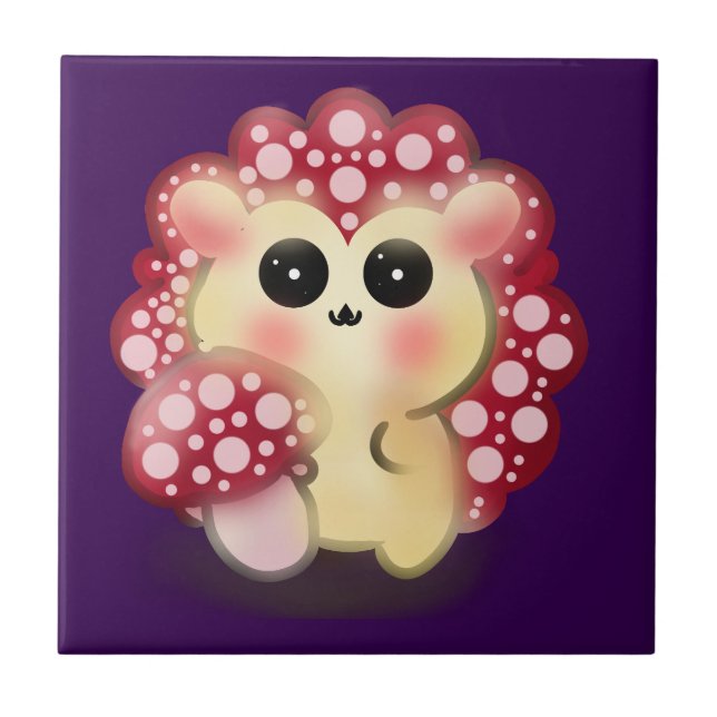 Cute Kawaii Red Mushroom Hedgehog Toadstool Art Kakelplatta (Framsidan)