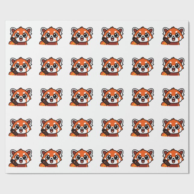 Cute Kawaii Red Panda Pattern Wrapping Paper for G Presentpapper (Platt)