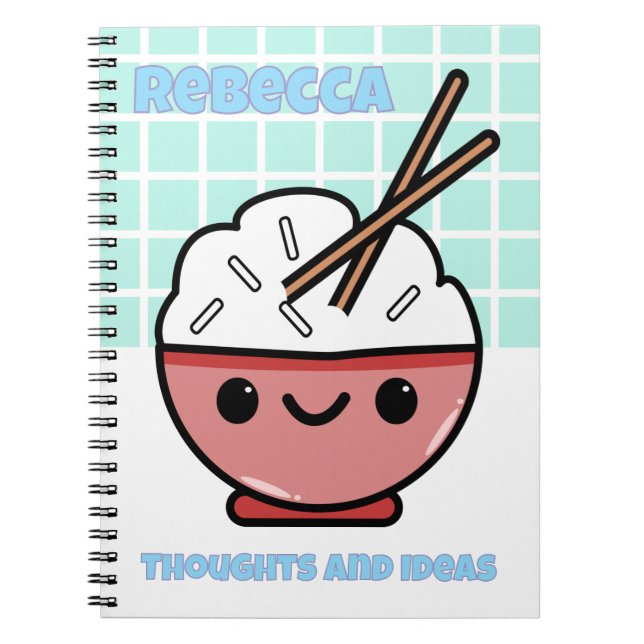 Cute Kawaii Ris Bowl - Personlig Anteckningsbok (Framsidan)