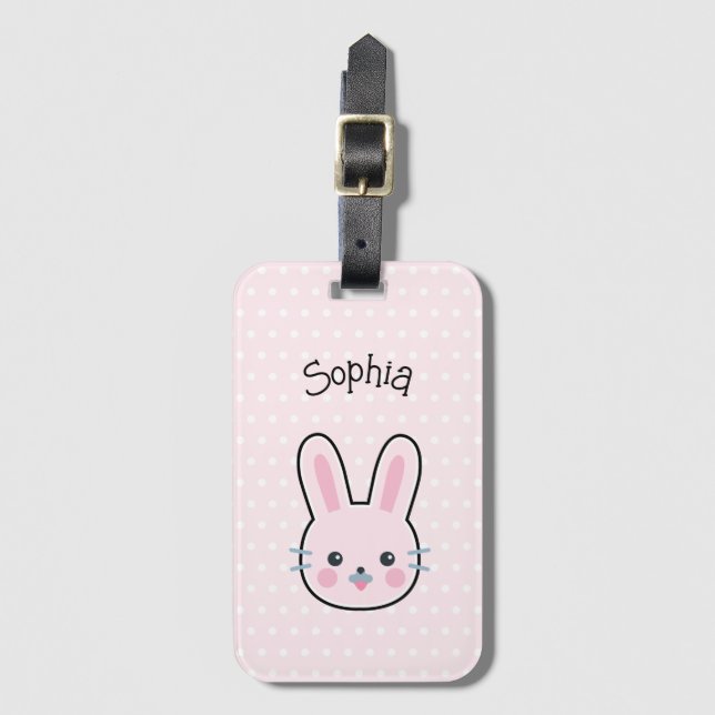 Cute Kawaii Rosa Bunny och Polka dots Bagagebricka (Framsida vertikal)