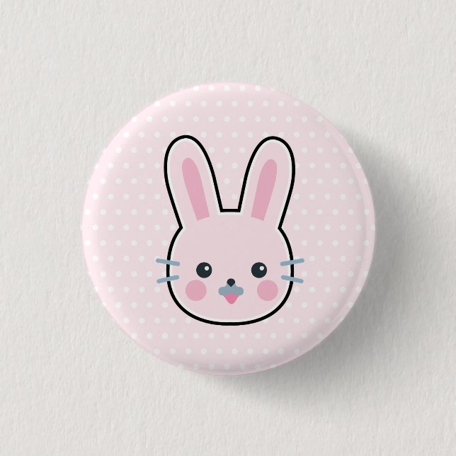 Cute Kawaii Rosa Bunny och Polka dots Knapp (Framsida)