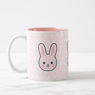 Cute Kawaii Rosa Bunny och Polka dots Två-Tonad Mugg