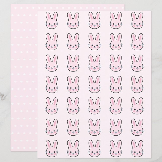 Cute Kawaii Rosa Bunny Polka dots Scrapbook Papper (Fram/baksida)