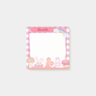 Cute Kawaii Rosa Characters Personlig Customer Post-it Block