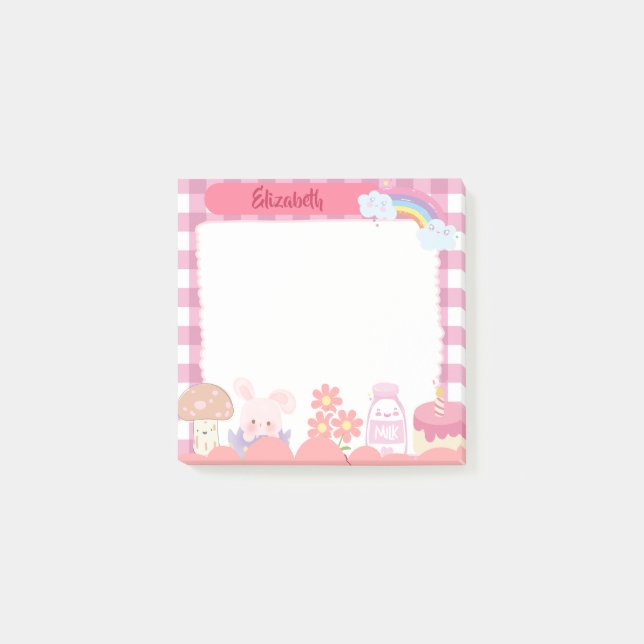 Cute Kawaii Rosa Characters Personlig Customer Post-it Block (Framsida)