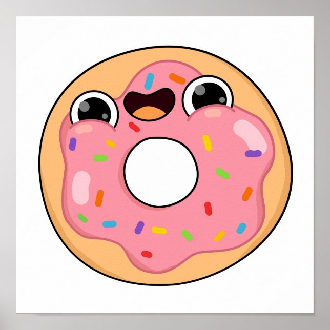 Cute Kawaii Rosa Donut Poster (Framsidan)
