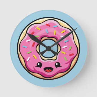 Cute Kawaii Rosa Donut Rund Klocka