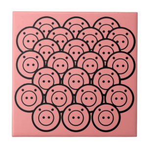 Cute Kawaii Rosa Grisar & Piglets Mönster Vector A Kakelplatta