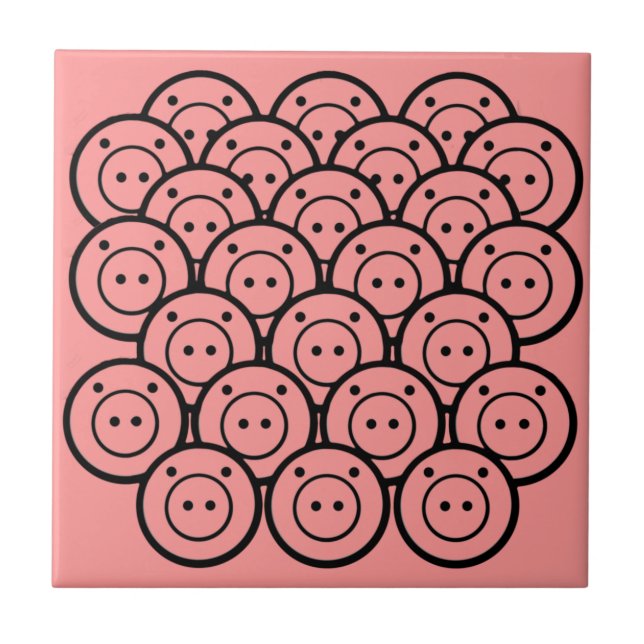 Cute Kawaii Rosa Grisar & Piglets Mönster Vector A Kakelplatta (Framsidan)