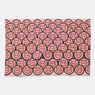 Cute Kawaii Rosa Grisar & Piglets Mönster Vector A Kökshandduk