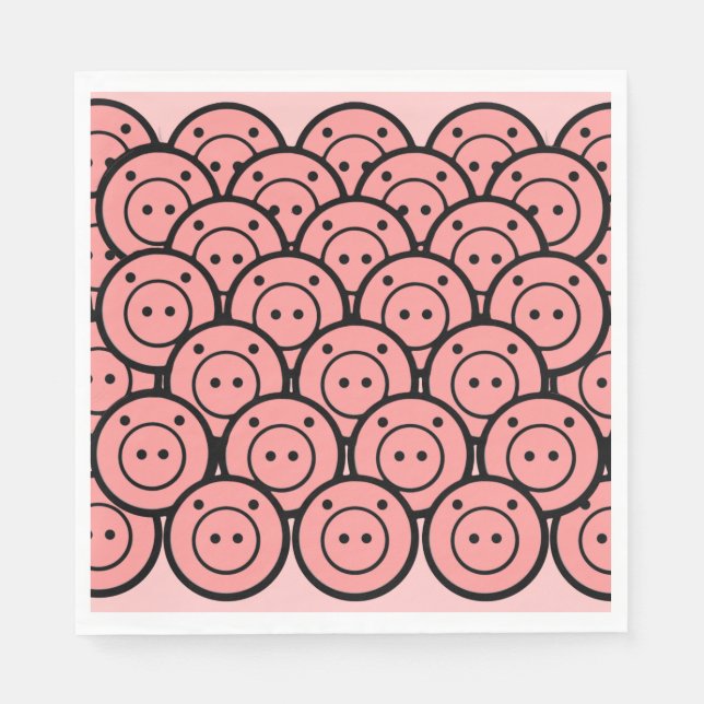 Cute Kawaii Rosa Grisar & Piglets Mönster Vector A Pappersservett (Framsidan)