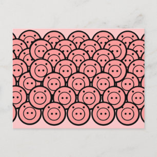 Cute Kawaii Rosa Grisar & Piglets Mönster Vector A Vykort