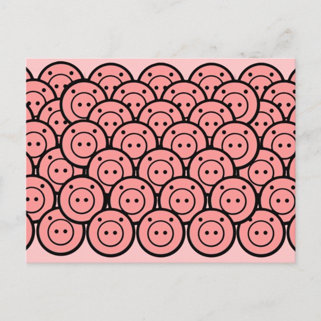 Cute Kawaii Rosa Grisar & Piglets Mönster Vector A Vykort (Framsida)