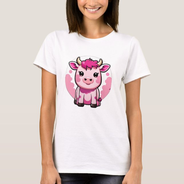 Cute Kawaii rosa ko T Shirt (Framsida)