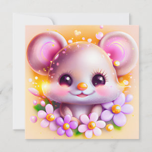 Cute Kawaii Rosa Mouse Julkort