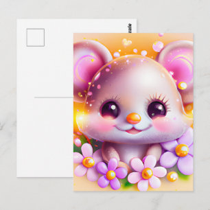 Cute Kawaii Rosa Mouse Vykort