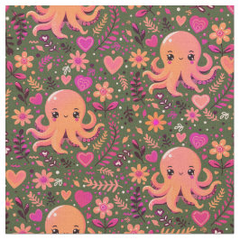 Cute kawaii rosa octopus blommigt tyg