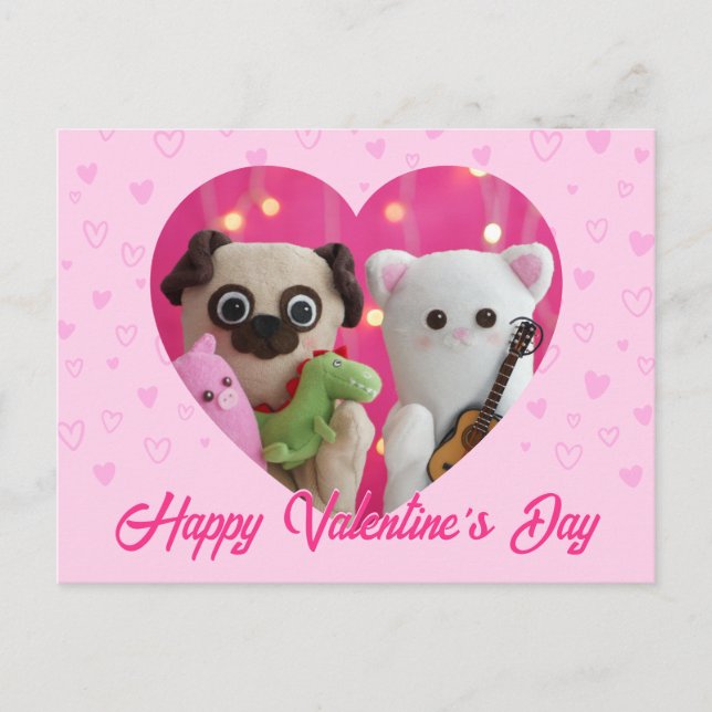 Cute Kawaii Rosa Pastel Hearts Valentine Day Helg Vykort (Framsida)