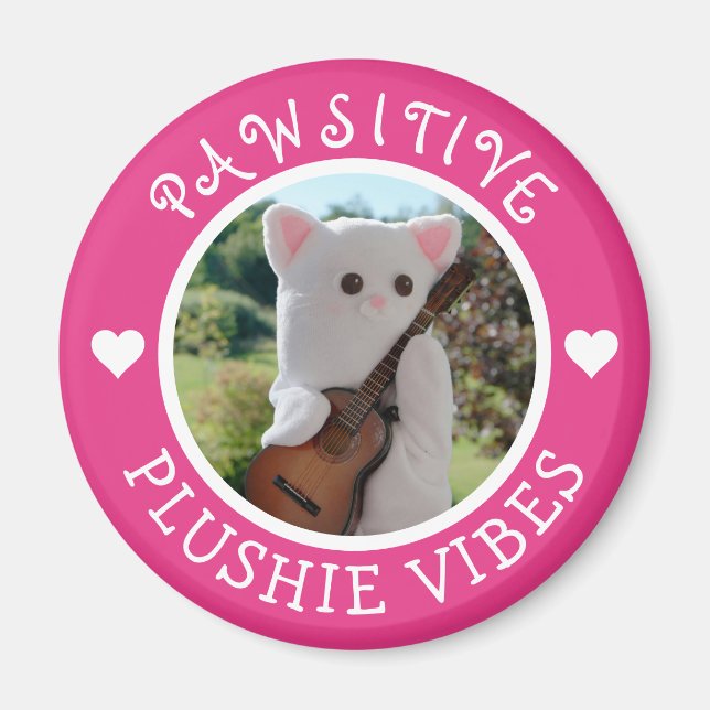 Cute Kawaii Rosa Pawsitive Plushie Vibes Photo Magnet (Framsidan)