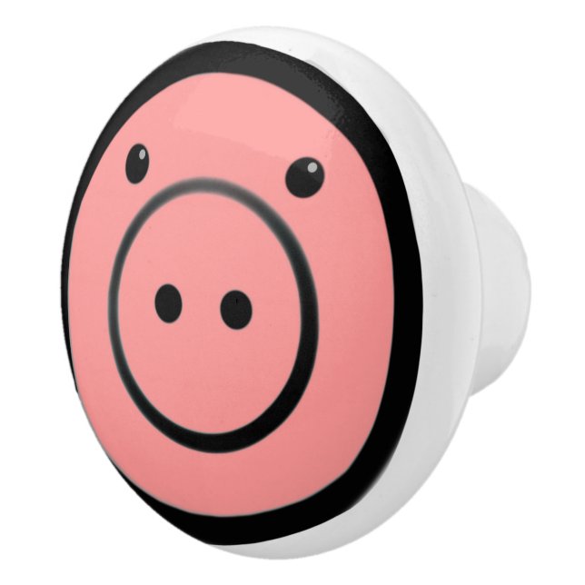 Cute Kawaii Rosa Piggy Gris Ansikte Front Ceramic  Knopp (Höger)