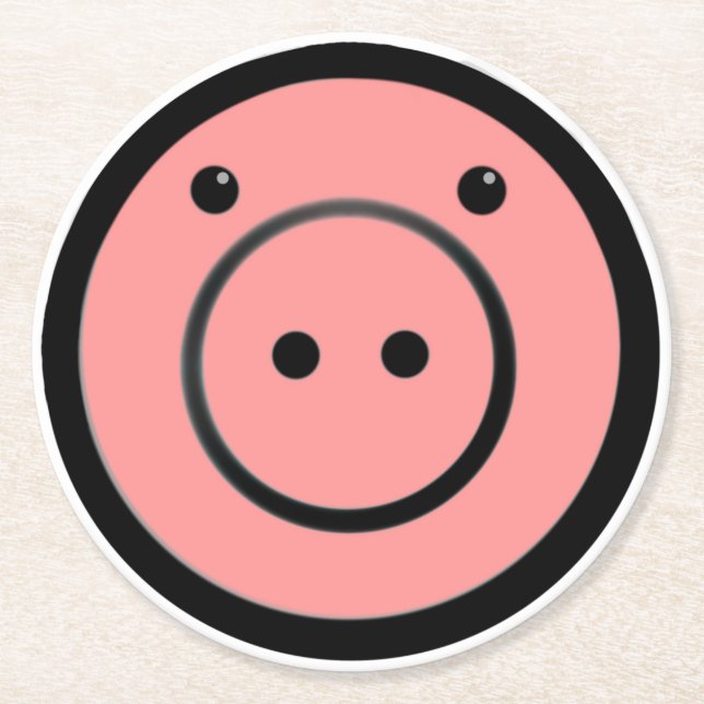 Cute Kawaii Rosa Piggy Gris Vector Art Underlägg Papper Rund (Framsidan)