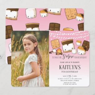 Cute Kawaii S mres Camping Bonfire Birthday Photo Inbjudningar