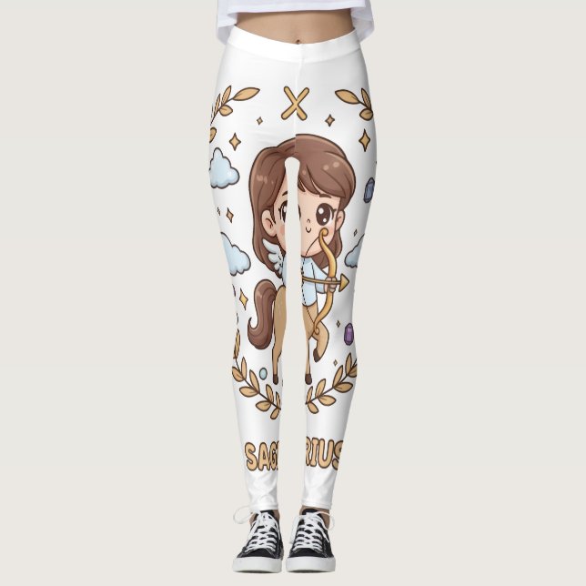 Cute Kawaii Sagittarius Zodiac Sign Leggings (Framsida)