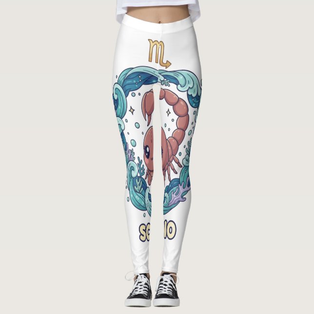 Cute Kawaii Scorpio Zodiac Sign Leggings (Framsida)
