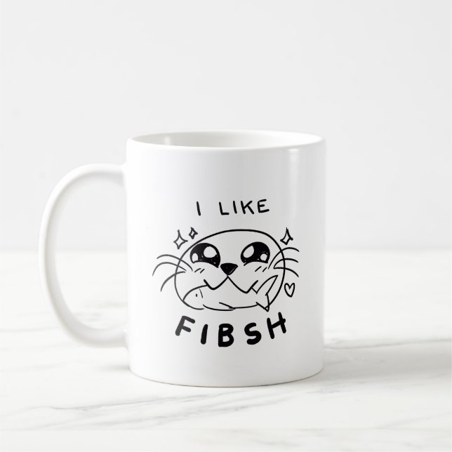 Cute Kawaii Seal Eating Fish Kaffemugg (Vänster)