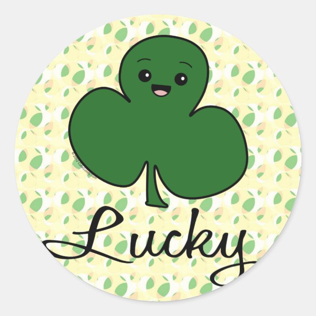 Cute Kawaii Shamrock Runt Klistermärke (Framsida)