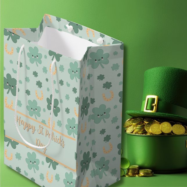 Cute kawaii Shamrocks St. Patrick's Day (Cute kawaii Shamrocks St. Patrick’s Day Medium Gift Bag)
