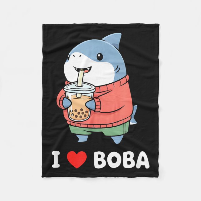 Cute Kawaii Shark Boba Tea Funny Bubble Tea Lover  Fleecefilt (Framsidan)