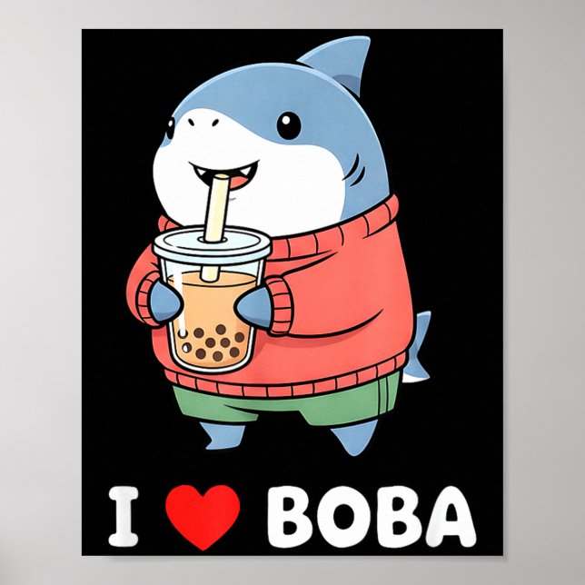 Cute Kawaii Shark Boba Tea Funny Bubble Tea Lover  Poster (Framsidan)
