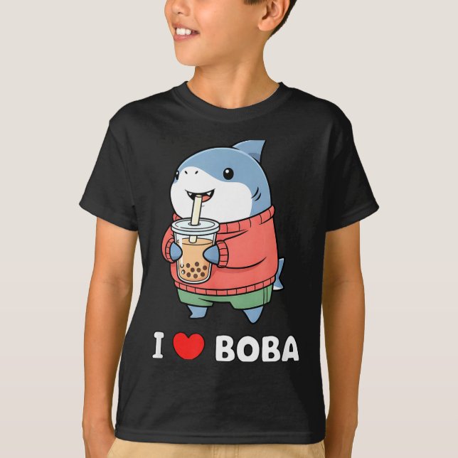 Cute Kawaii Shark Boba Tea Funny Bubble Tea Lover  T Shirt (Framsida)